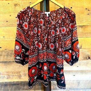 JOIE 100% Cotton Floral Boho Puff Sleeve Blouse Tunic Top, Size S